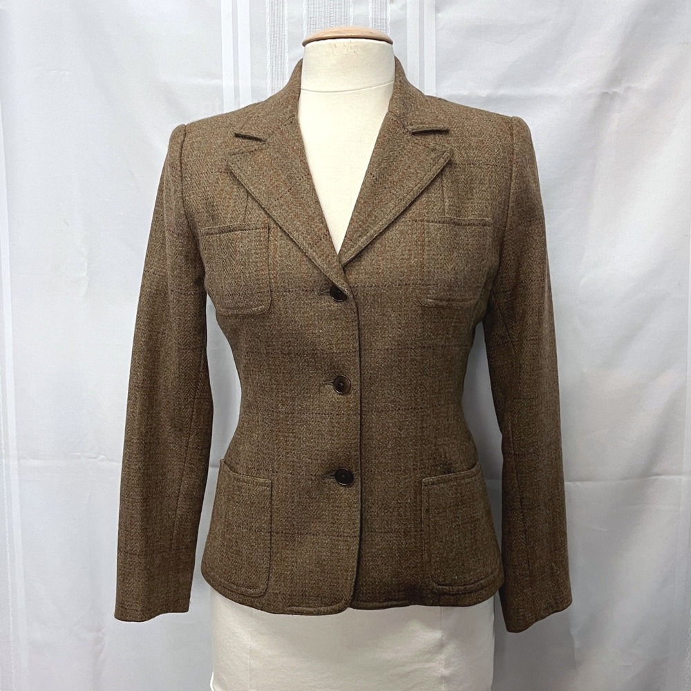 Banana Republic Women Lambswool Tweed Blazer Jacket 4 Brown Plaid Tailored Vtg